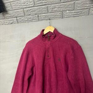 Polo Ralph Lauren Mens Medium Magenta Pink Quarter Zip Pullover Sweater Knit